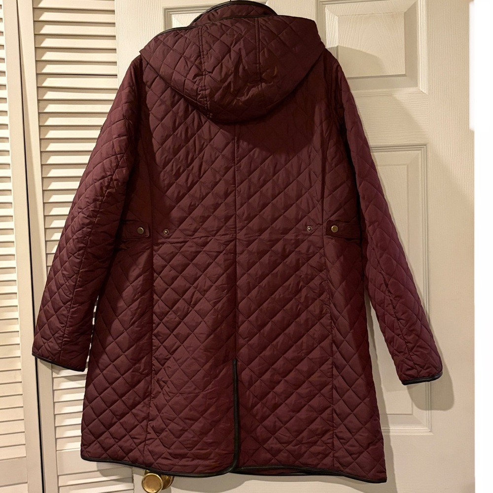 Lauren Ralph Lauren Quilted Hooded Coat XL Burgundy Equestrian Lining - Picture 10 of 14
